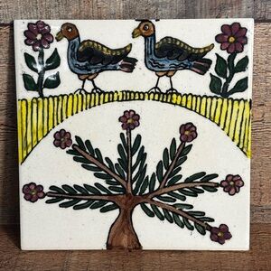 Vintage 6” Italian Tile Art Ceramic Birds Flowers Arpa Italy Trivet Decor